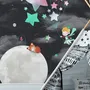 Little Prince and Moon with Watercolor Stars Wallpaper Mural