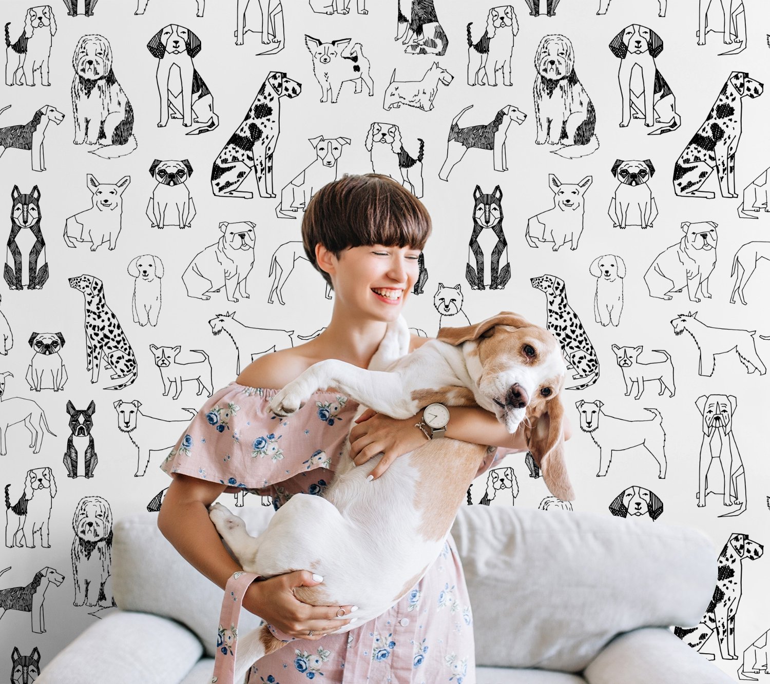 Kids Cartoon Cute Dog Family Wallpaper Mural - Peel and Stick