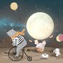 Papier peint Ours de dessin animé et lapin mignon avec la lune