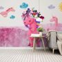 Cartoon Pink Unicorn Drawing Art Wallpaper Mural