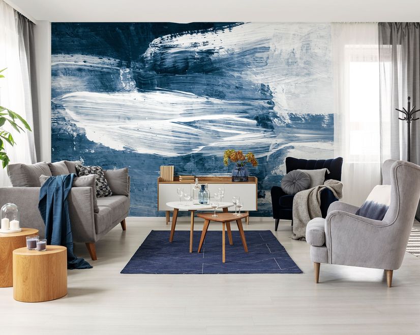 Fototapete mit blauer und weißer Pinseltechnik