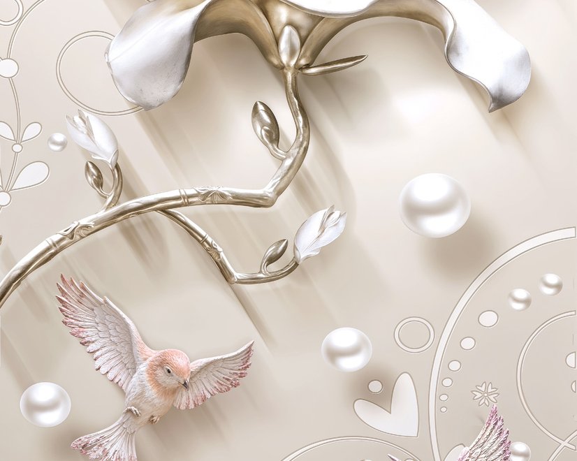3D-Look Blumen mit Perlen Lux Blumen Fototapete