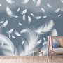 Papier peint panoramique plumes bleues