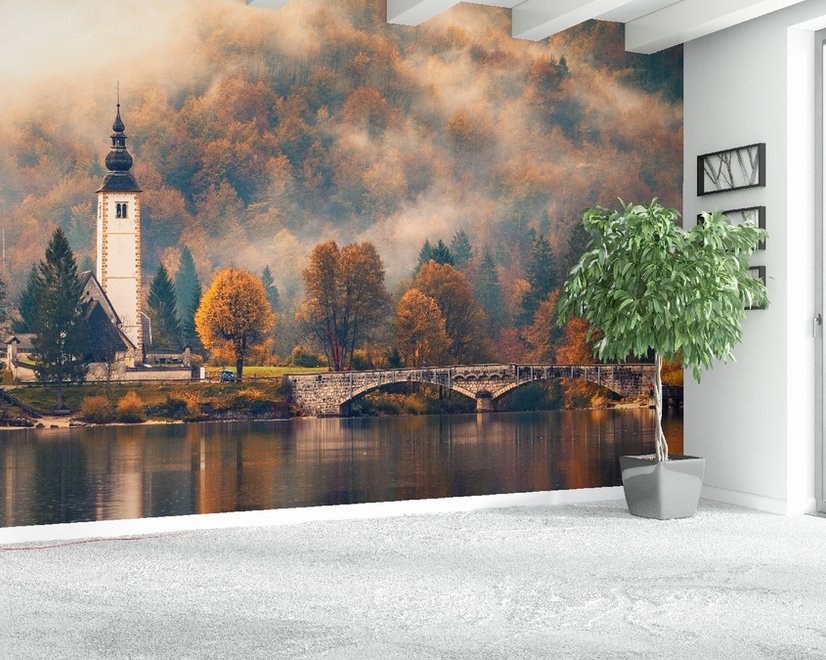 Sunset in Mountain Forest Nature Wallpaper Mural