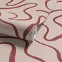 Burgundy-red looping contour lines on blush cream pink wallpaper mural