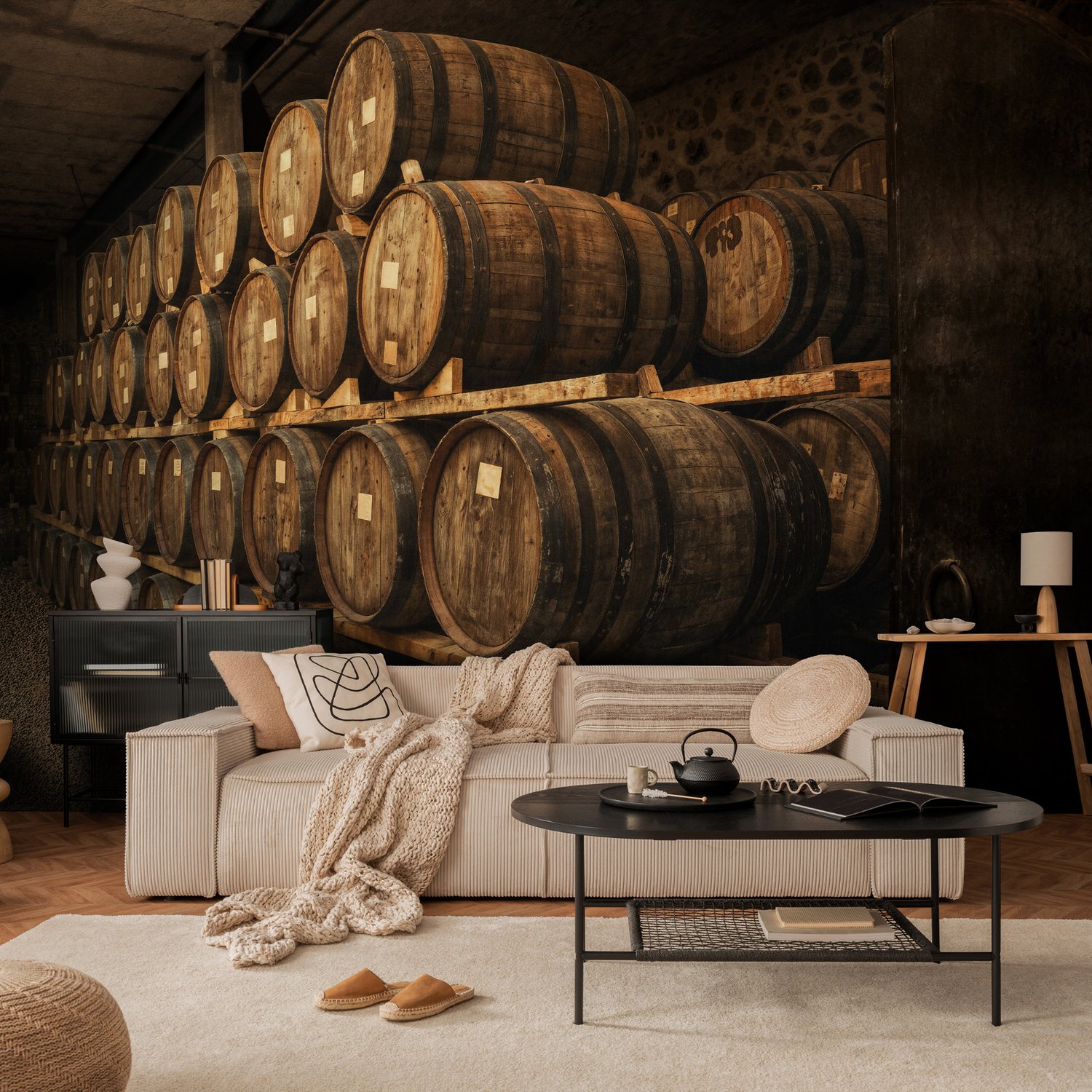 Vintage Wine Barrels Wallpaper Mural - Peel and Stick