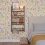 Spring floral wallpaper with pastel watercolour flowers and sage leaves on a clean white ground
