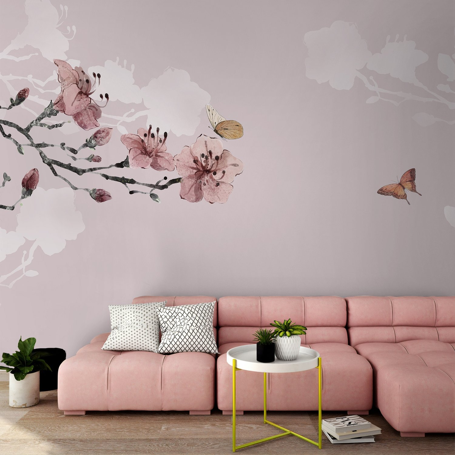 Cherry Blossom and Butterflies Wallpaper Mural - Peel and Stick