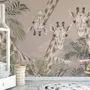 Cute Giraffes Between Tropical Leaves Wallpaper Mural