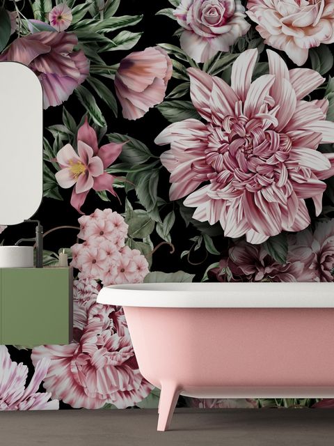 Papier peint panoramique floral avec feuilles vertes