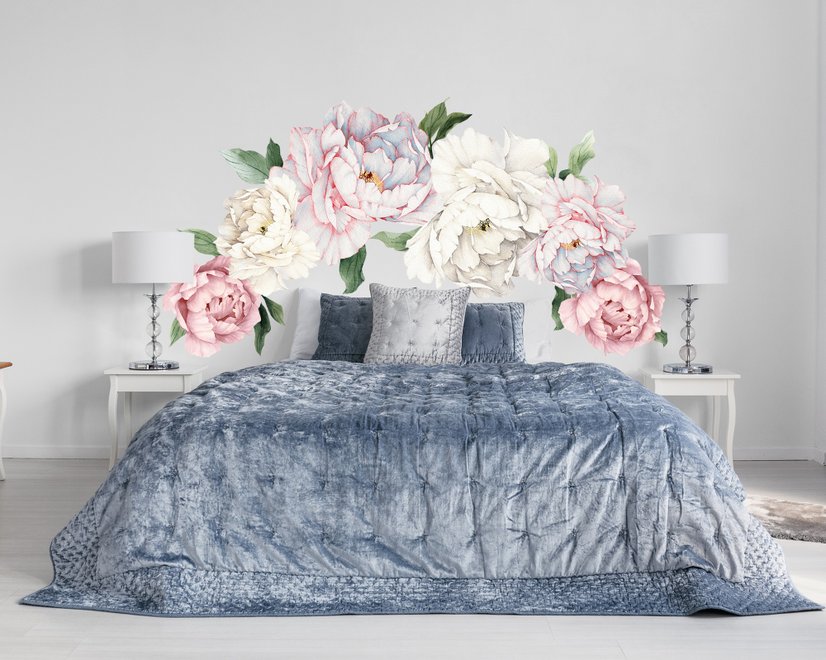Stickers muraux bouquet floral de pivoine rose et bleue