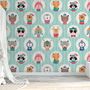 Kids Cute Winter Animals Pattern with Lines Wallpaper Mural