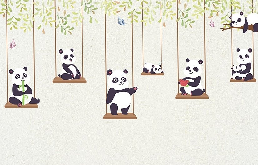 Papier peint pandas mignons balançoire