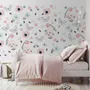 Aquarelle rose bleu fleurs avec oiseaux et papillons Stickers muraux
