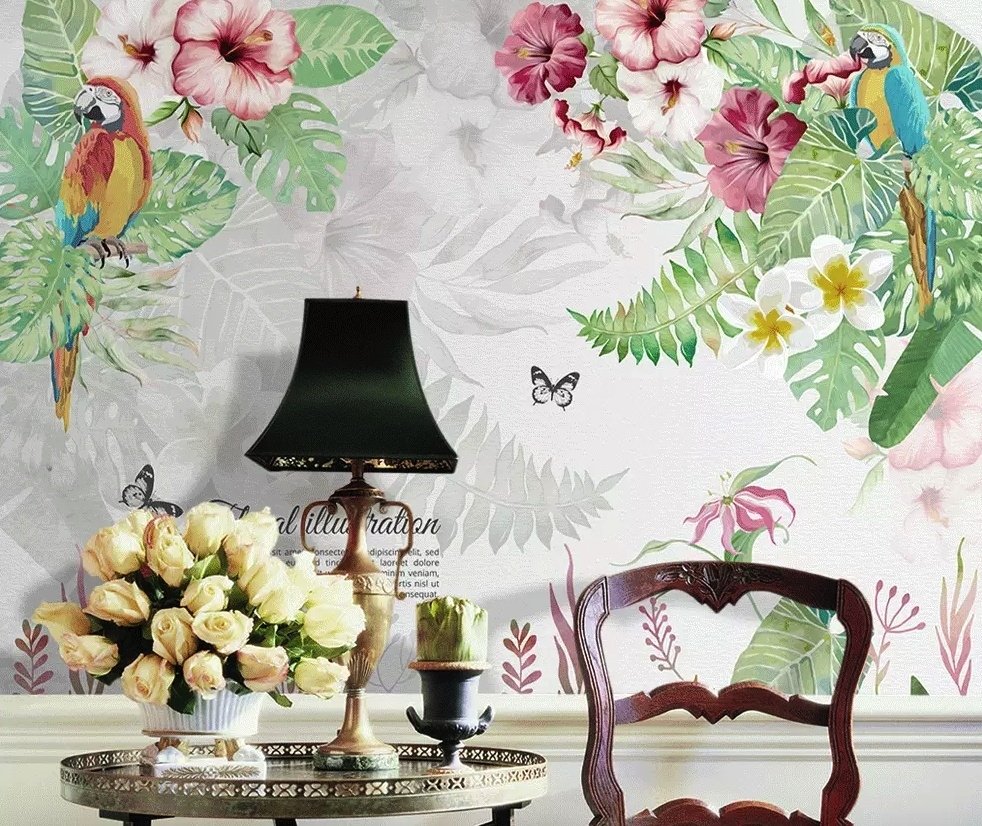 Mirabilis and Tropical Plants Wallpaper Mural - Peel and Stick