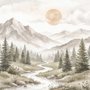 Nursery Neutral Pine Forest Mountain Scenery Wallpaper Mural