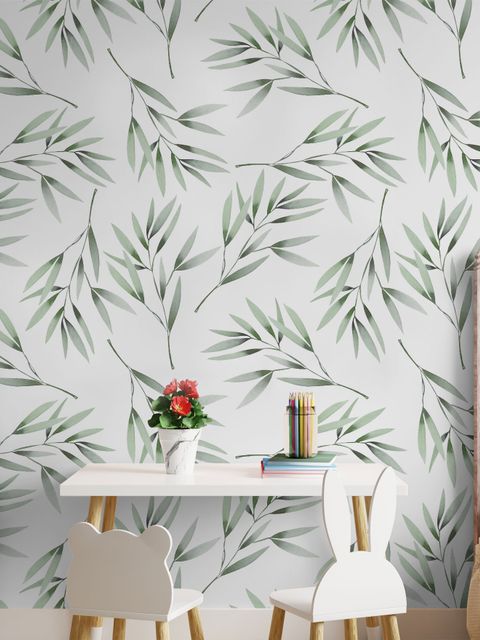 Papier peint motif feuilles olivier vert aquarelle