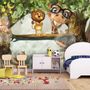 3D Look Cartoon Giraffe and King Lion Wallpaper Mural