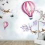 Kids Hot Air Balloon with Purple Blossom Wallpaper Mural
