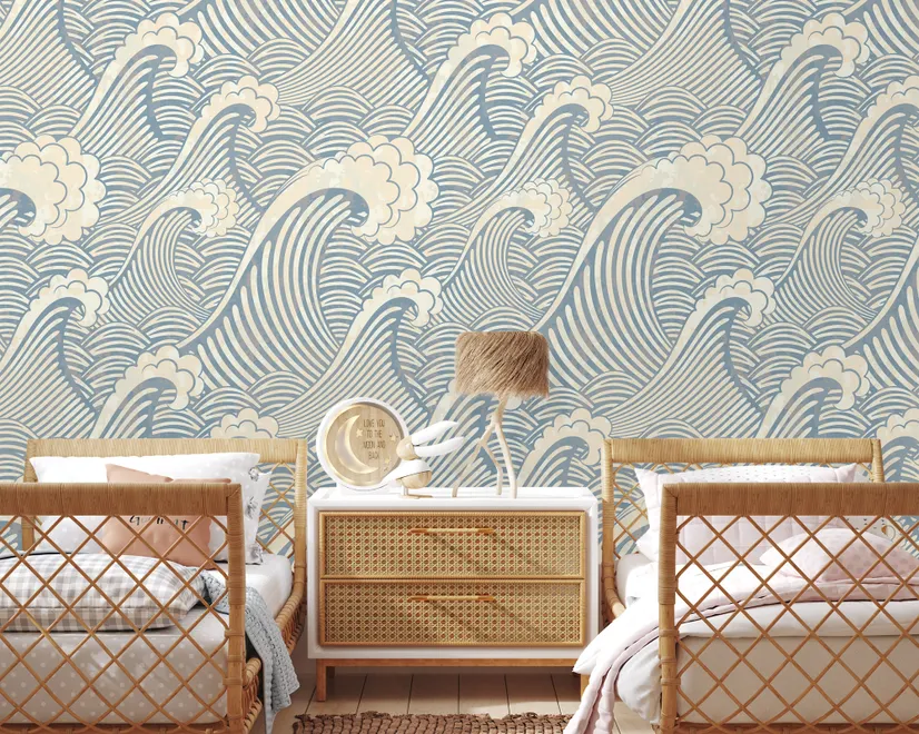Watercolor Ocean Waves Wallpaper Mural