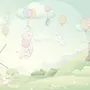 Animals Flying with Balloon Wallpaper Mural