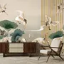 Chinese Crane Birds with Lotus Florals Wallpaper Mural