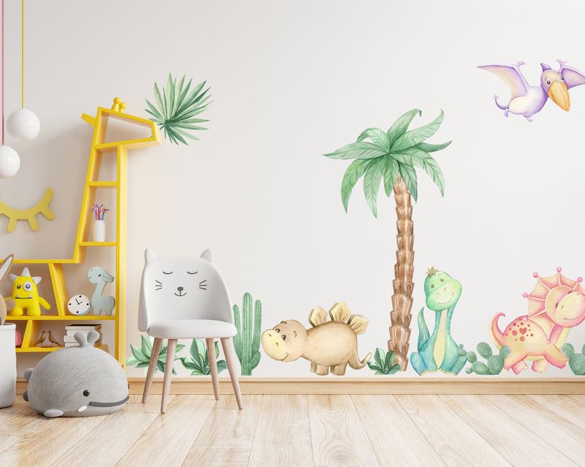 Cute Watercolor Dinosaur Wall Decal Sticker