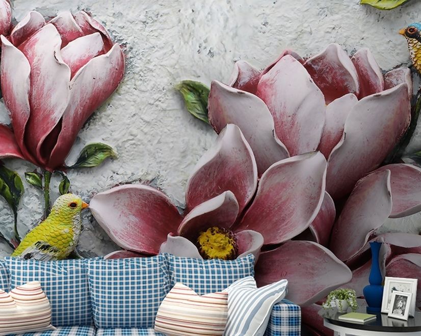 3D Embossed Look  Lily Flower Wallpaper Mural