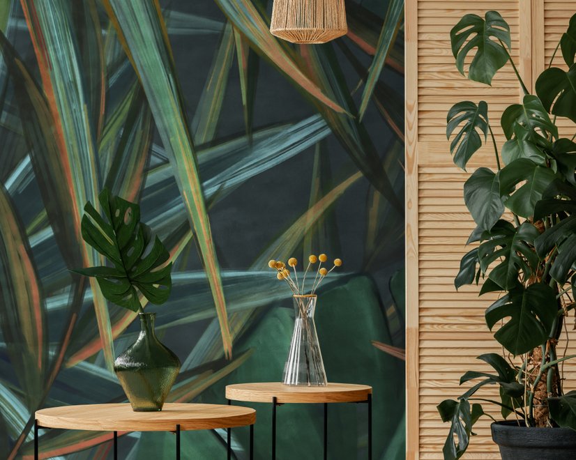 Dark Tropical Exotic Palm Leaf Wallpaper Mural