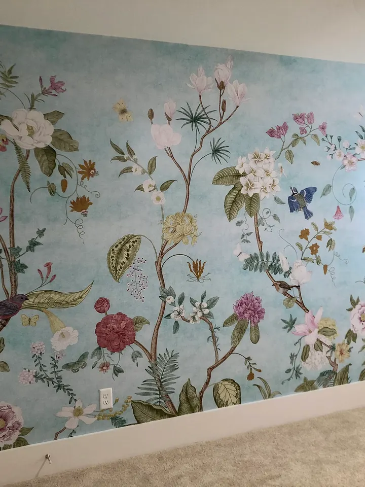 Colorful Chinoiserie Floral Wallpaper Mural