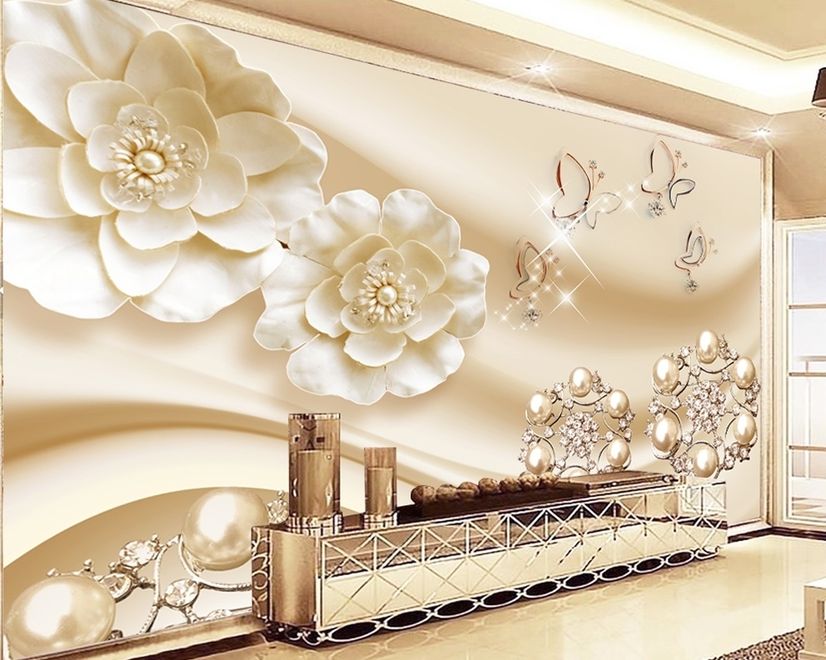 Gold Pearl Flower Wallpaper Mural