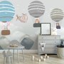 Kinder Cartoon Heißluftballon und Flugzeug Fototapete