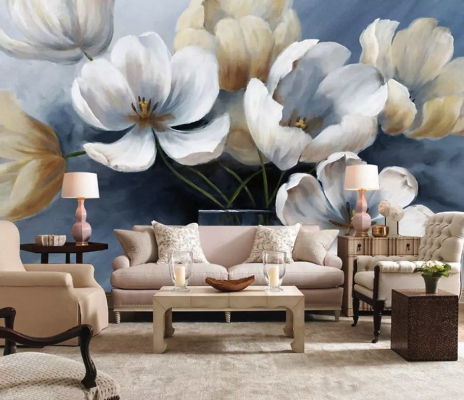 Fototapete Ölgemälde Weiche Tulpenblüten Kunst - Selbstklebende