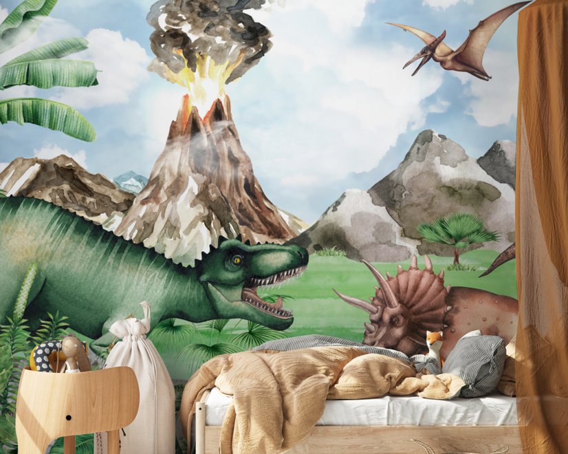 Papier peint dinosaure avec trex monde jurassique pour enfants