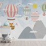 Kinder Cartoon Berglandschaft und Heißluftballon Fototapete