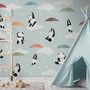 Kids Pandas With Colorful Umbrella Wallpaper Mural