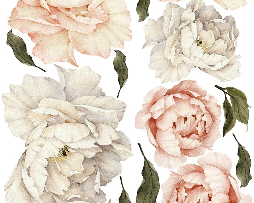 Stickers muraux bouquet floral de pivoine orange et blanche