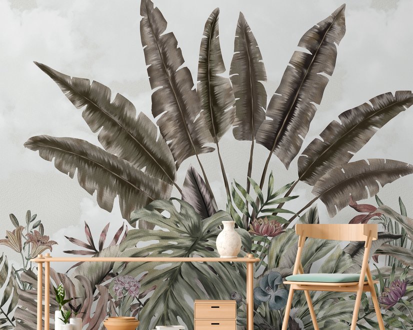 Vintage Tropical Leaf Wallpaper Mural