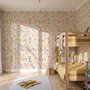 Spring floral wallpaper with pastel watercolour flowers and sage leaves on a clean white ground