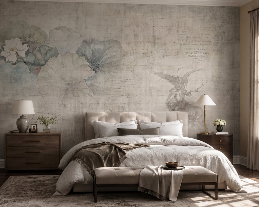 Nostalgic Lotus Flowers Wallpaper Mural