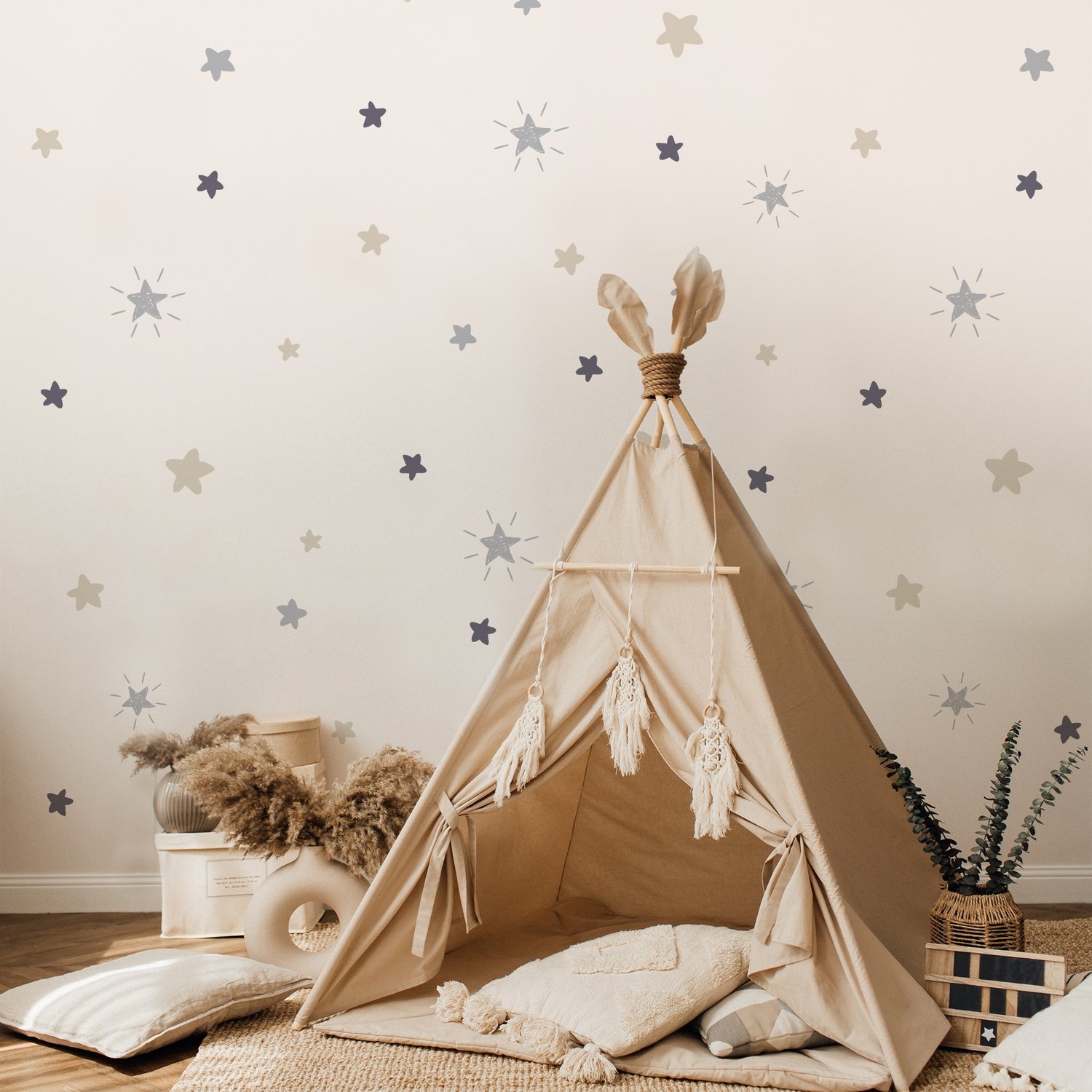Soft Colorful Shining View Stars for Nursery Wallpaper Mural - Peel and Stick