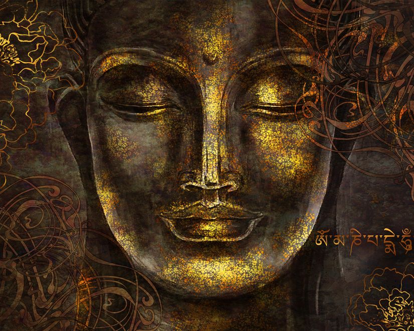 Buddhist Art Gold Style 3D Look Buddha Wallpaper Mural