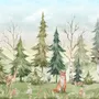 Kids Watercolor Pine Tree Forest with Animals Wallpaper Mural
