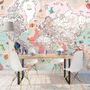 Pink Political World Map with Animals Wallpaper Mural