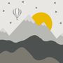 Kids Gray Geometric Mountainscape and Hot Air Balloon Wallpaper Mural