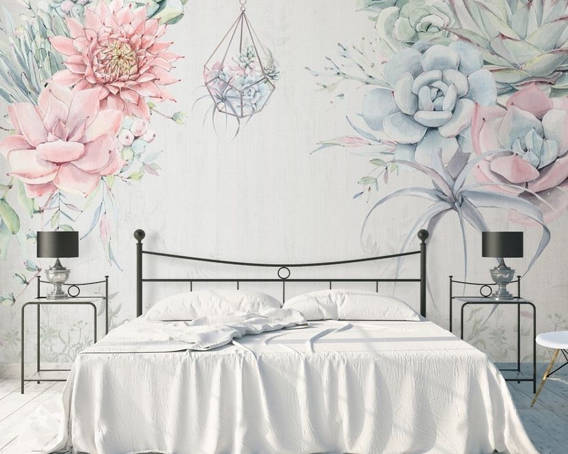 Pink Blue Soft Floral Wallpaper Mural