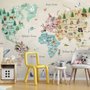Papier peint panoramique aquarelle de la carte du monde pour les enfants