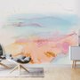 Papier peint panoramique abstrait orange et bleu avec pinceau