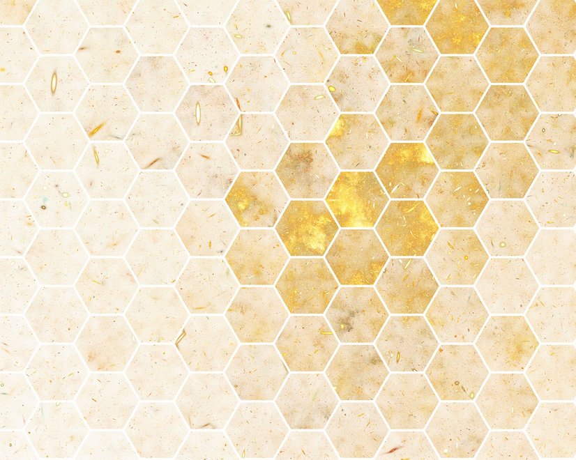 Papier peint panoramique géométrique jaune nid d'abeille