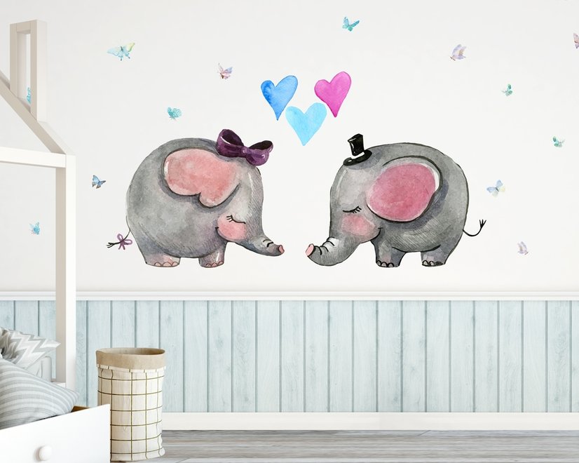 Cartoon Elefant mit kleiner Liebe Fototapete